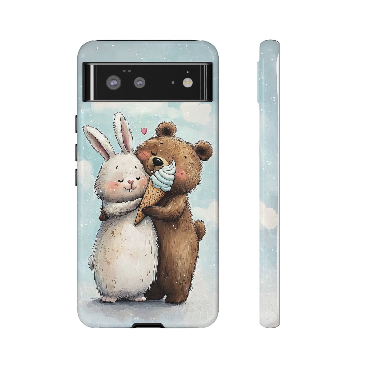 Cozy Bunny & Bear Ice Cream Love - Cute Anime Phone Case for iPhone, Samsung, Google Pixel