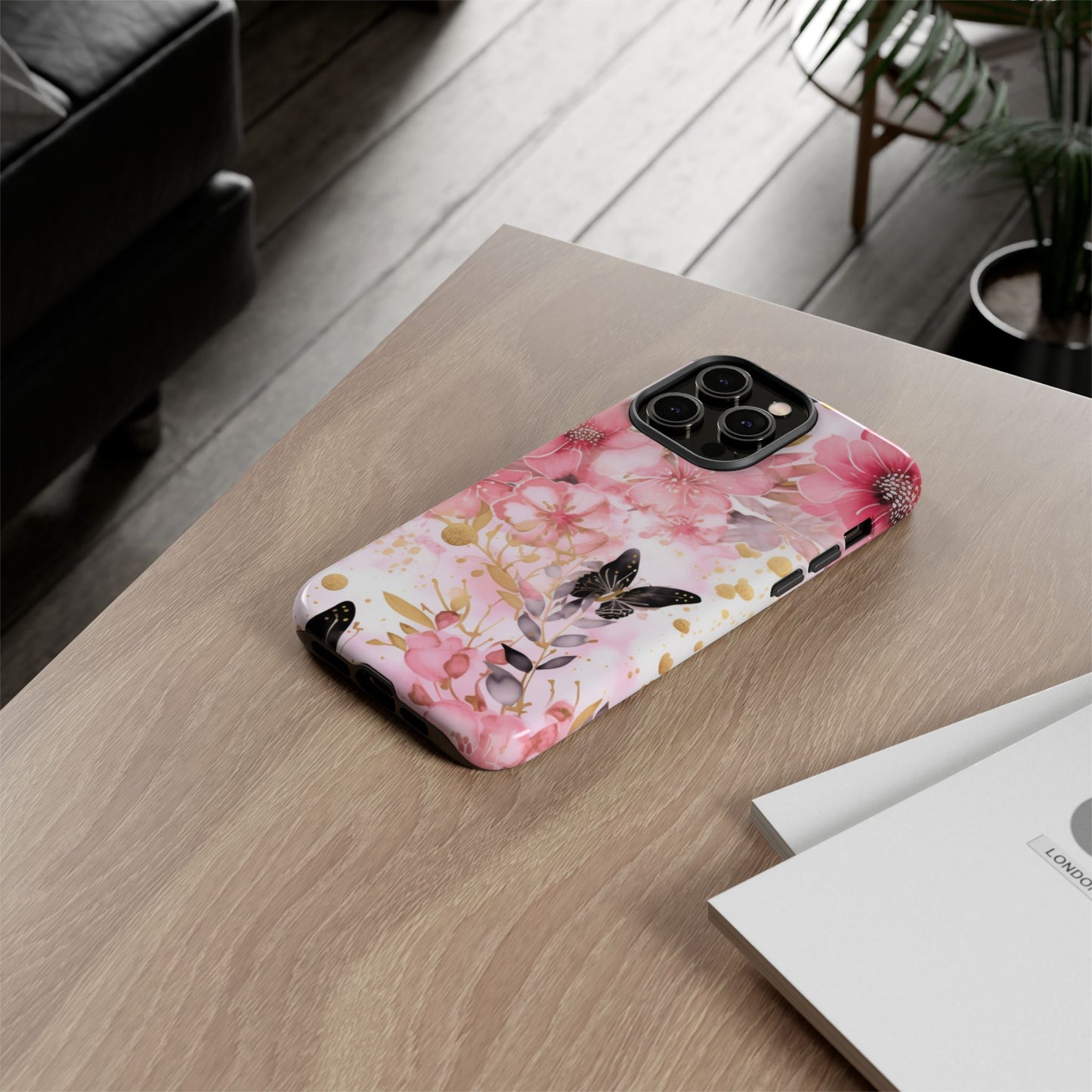 Pink Blossom & Gold Butterfly Mobile Case