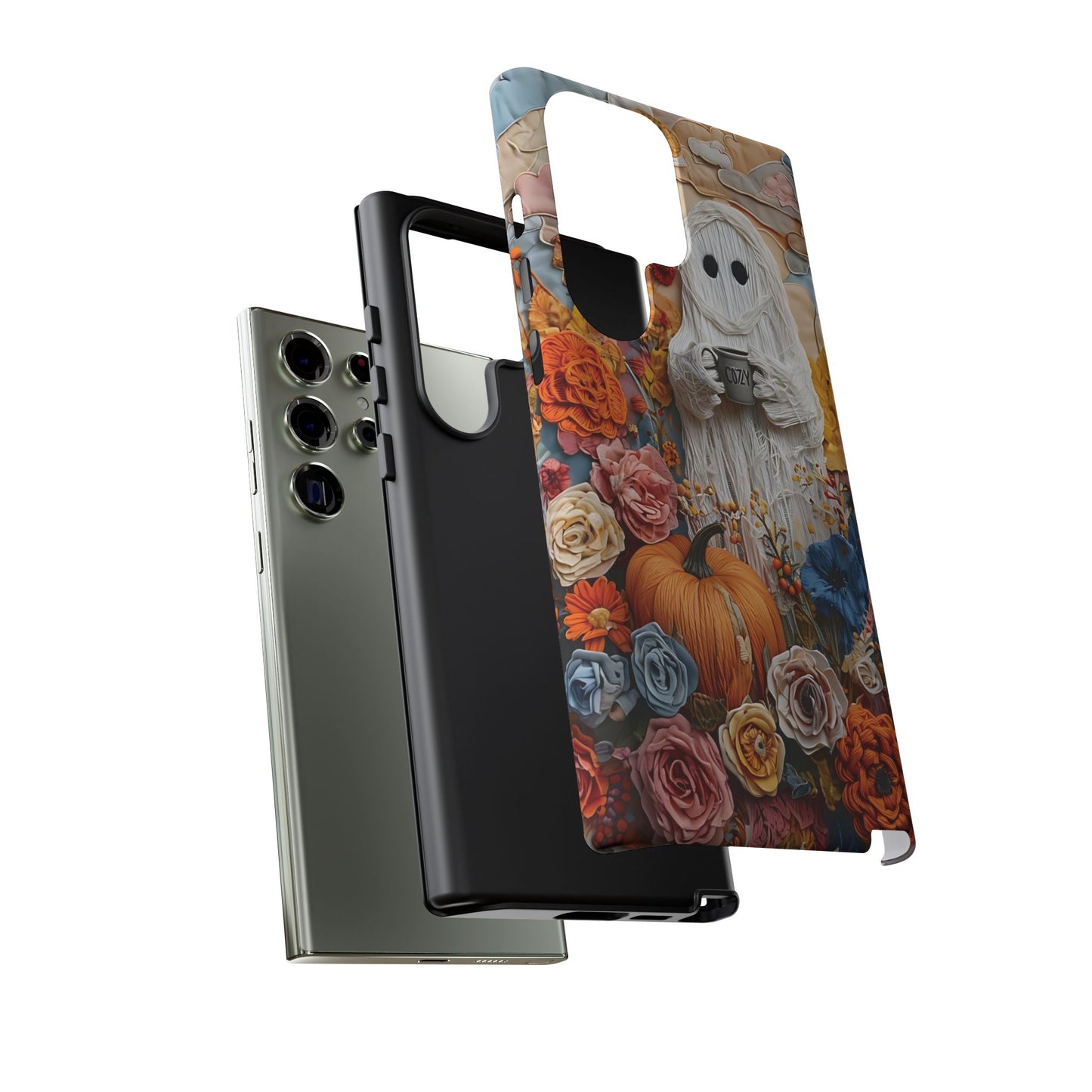 Colorful Whimsical Artwork of Ghost in Autumn Scene phone case design.