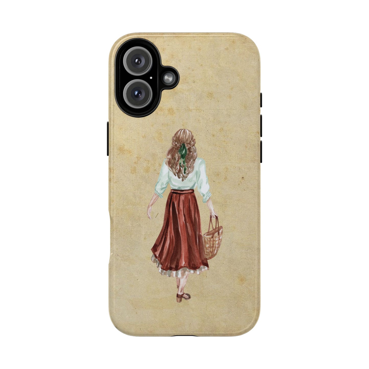 Minimal Vintage Girl with Bag Phone Case – Aesthetic Beige Design for iPhone, Samsung & Google Pixel