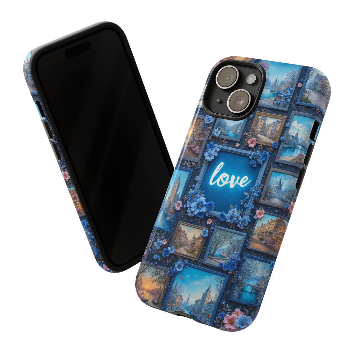 Blue Floral Love Frame Phone Case