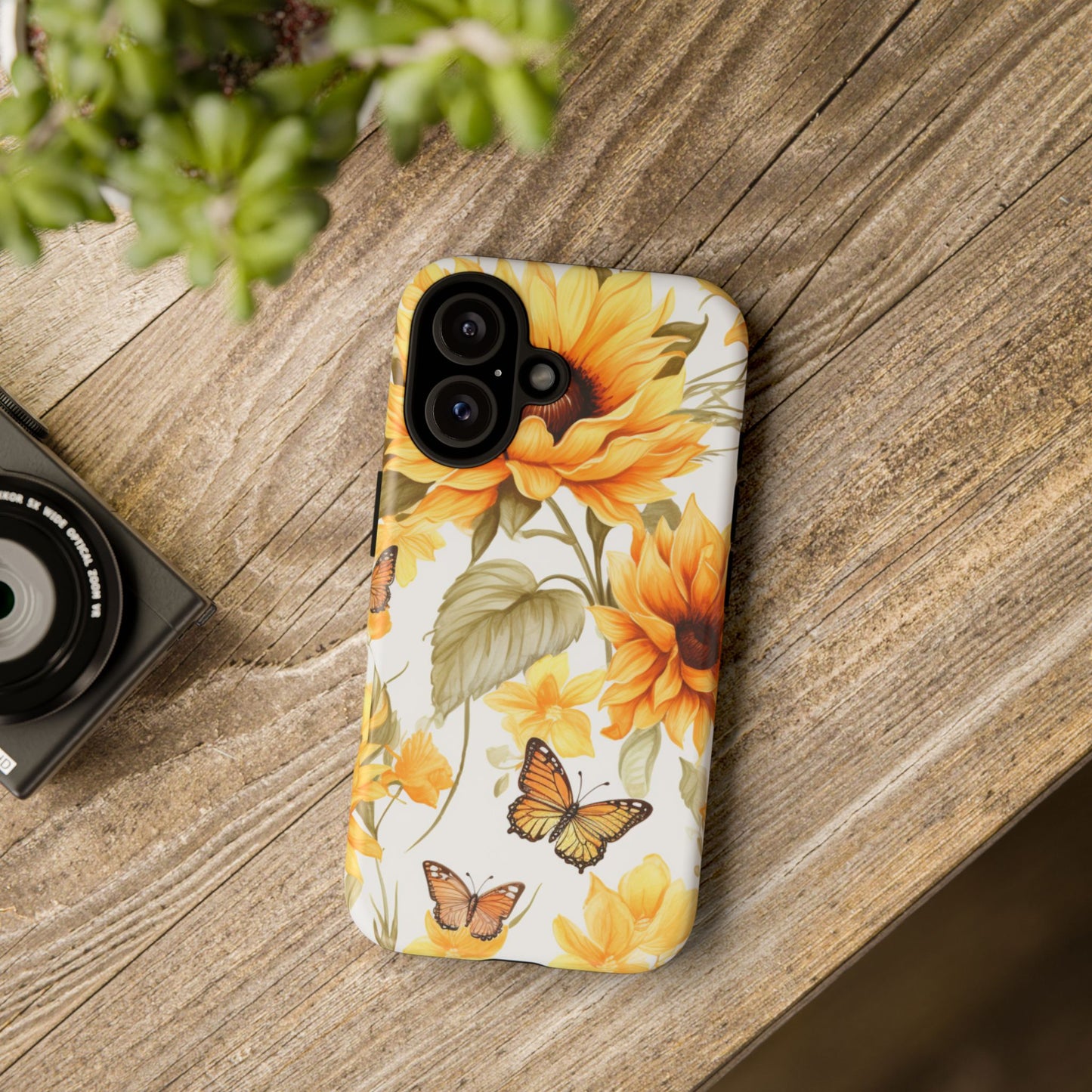 Golden Sunflower & Butterfly Phone Case – Warm & Elegant