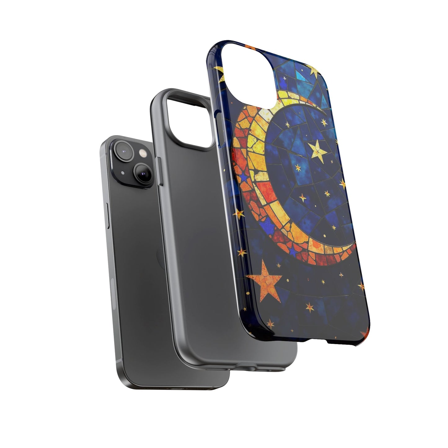 Celestial Crescent: Vibrant Moon and Stars Phone Case