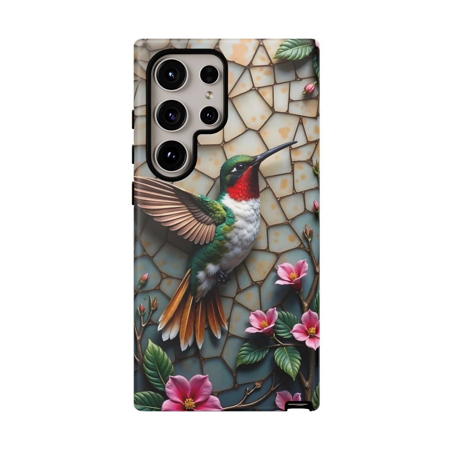 Vivid Hummingbird with Blossoming Branches | Artistic Mosaic Style