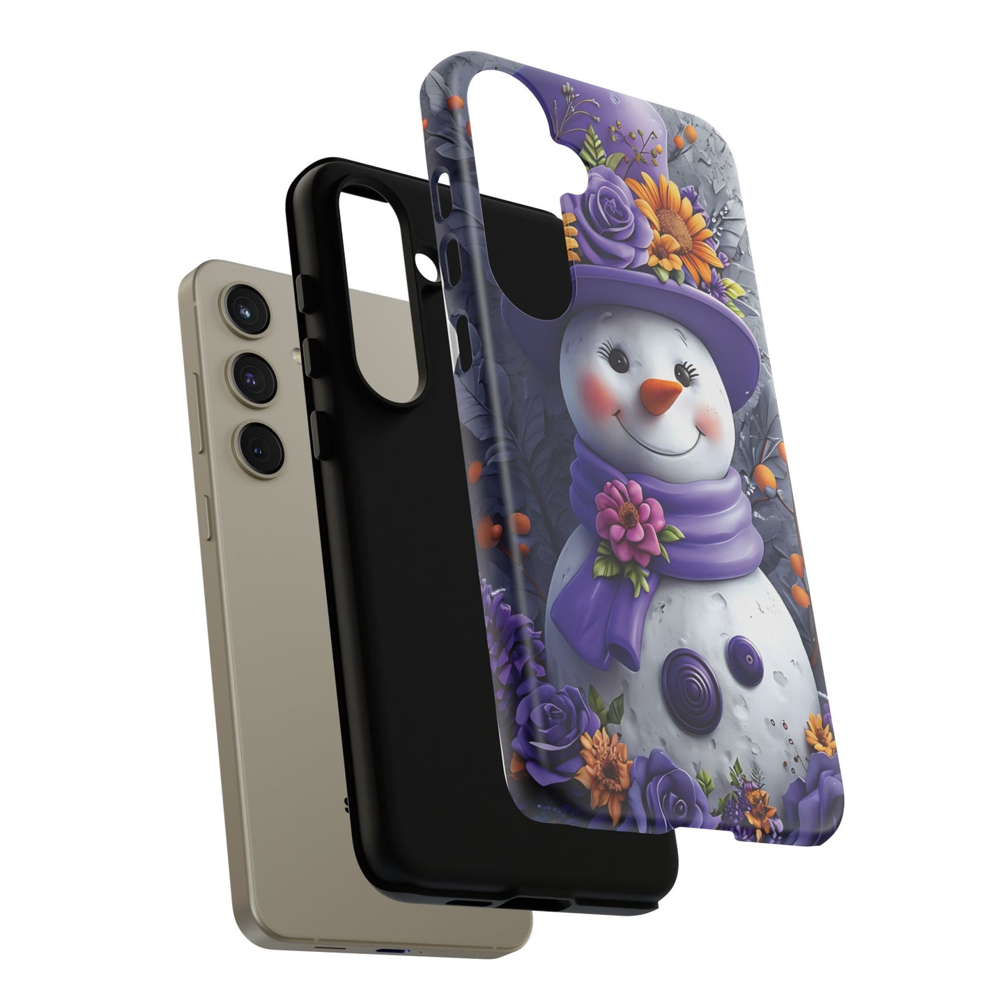 Cheerful Snowman With Colorful Floral Hat And Scarf phone case design
