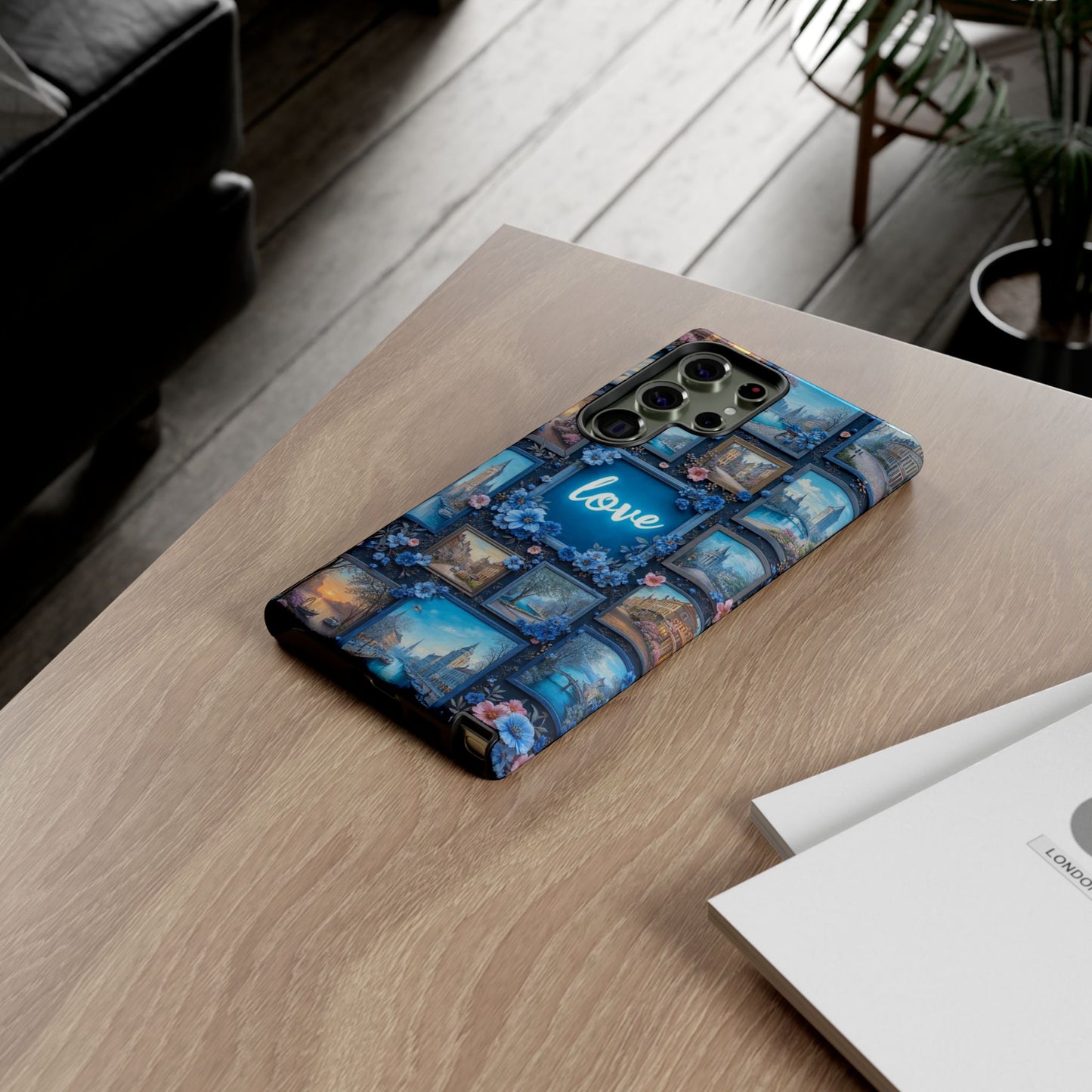 Blue Floral Love Frame Phone Case