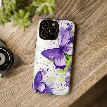 Vibrant Purple Butterfly Splash Mobile Cover – Artistic Green & Violet Aesthetic