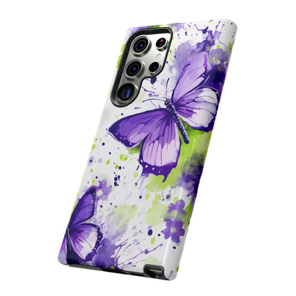 Vibrant Purple Butterfly Splash Mobile Cover – Artistic Green & Violet Aesthetic
