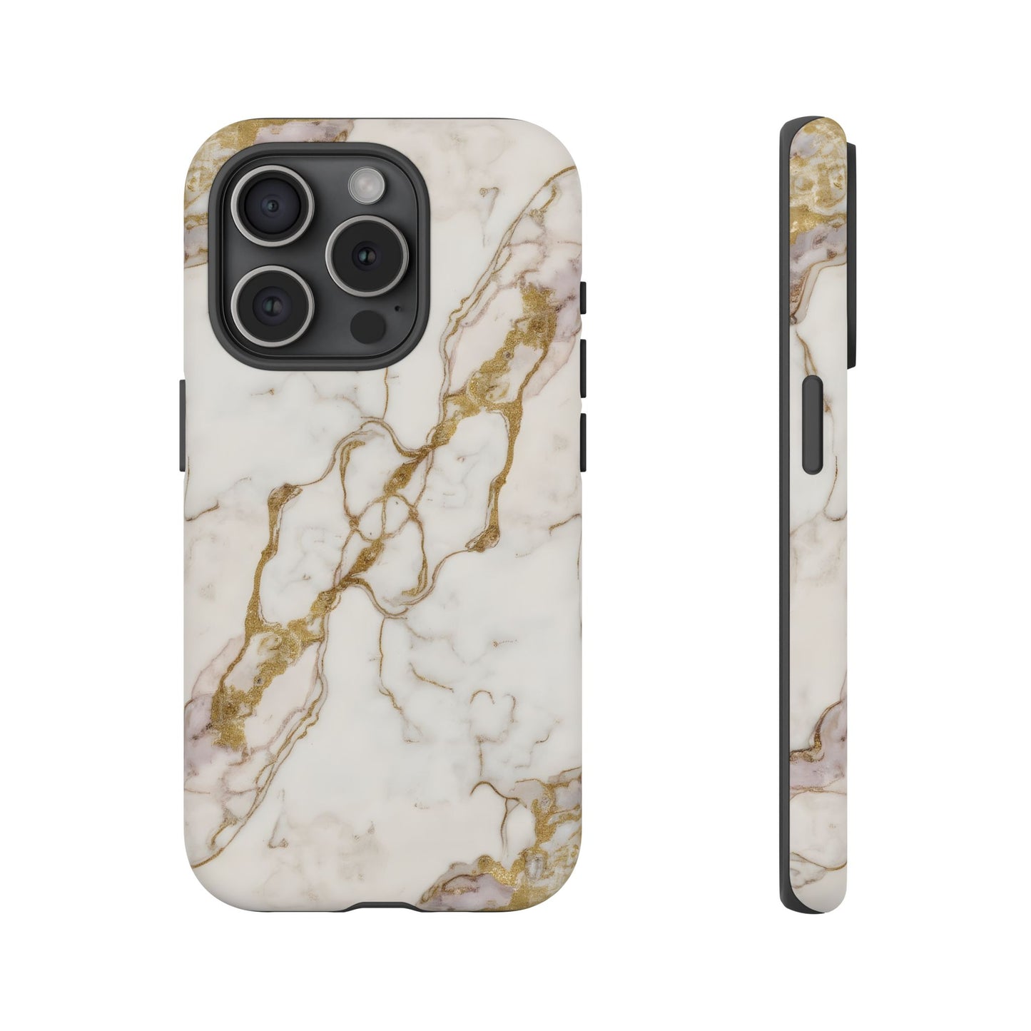 Elegant White and Gold Marble Case Design