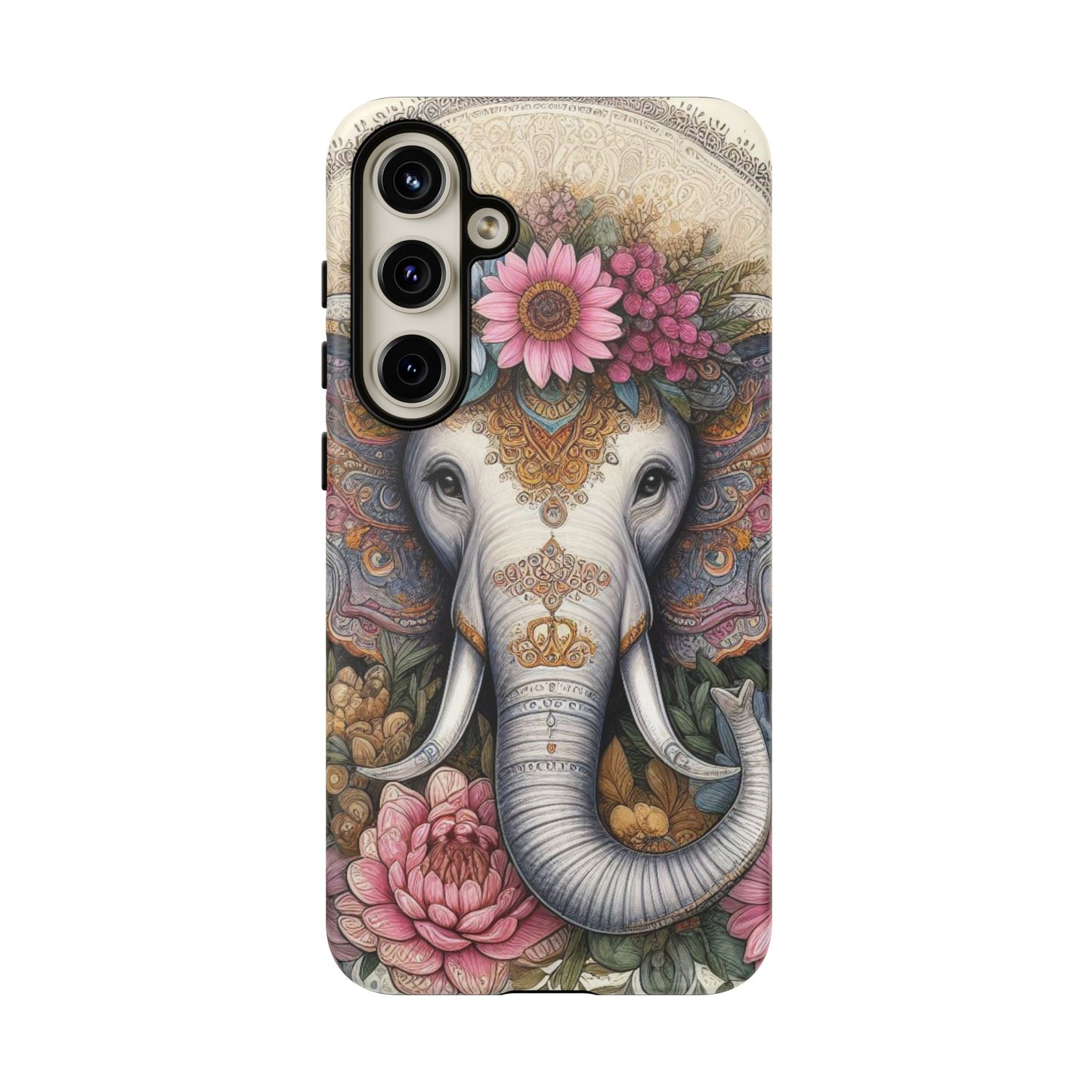 Elegant Floral Elephant Mobile Cover – Royal Mandala Art