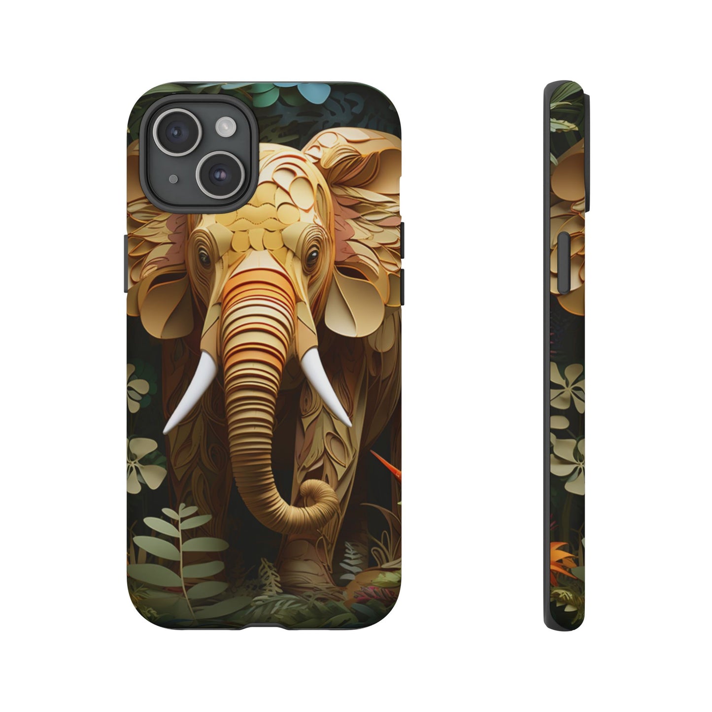 Golden Jungle Elephant Mobile Cover – Intricate Paper Art Design