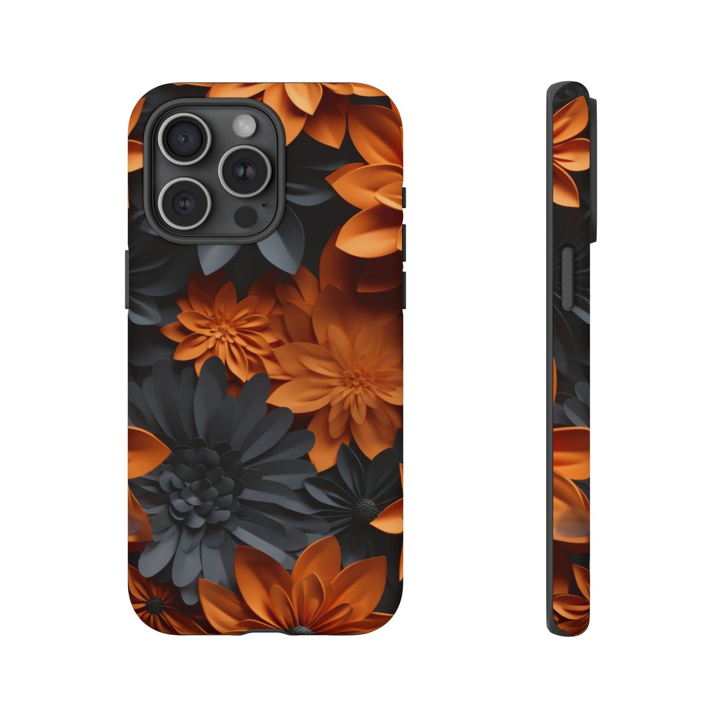 Orange & Black 3D Floral Mobile Case