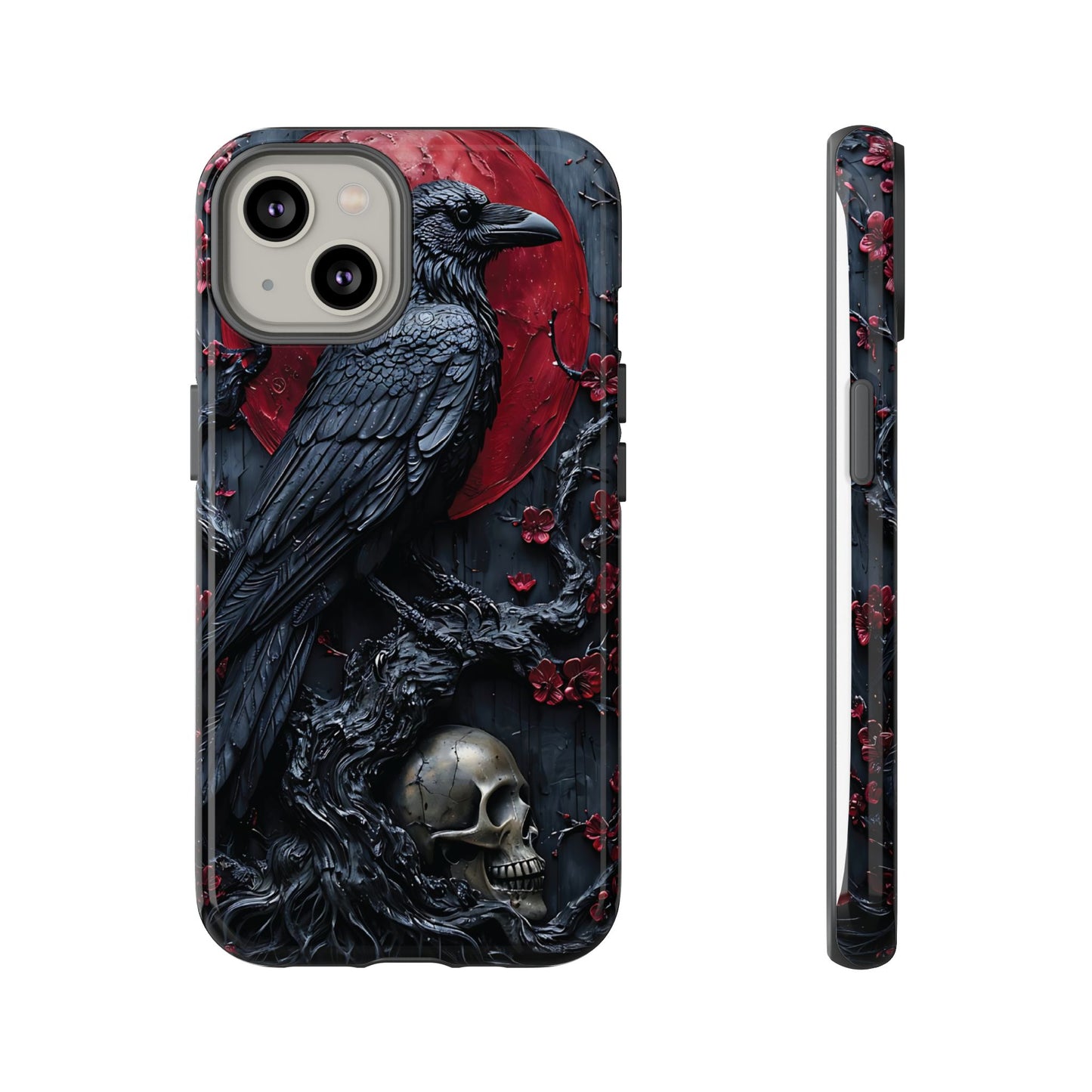 Gothic Sculpture Of Raven On Charcoal Tree Branch phone case design