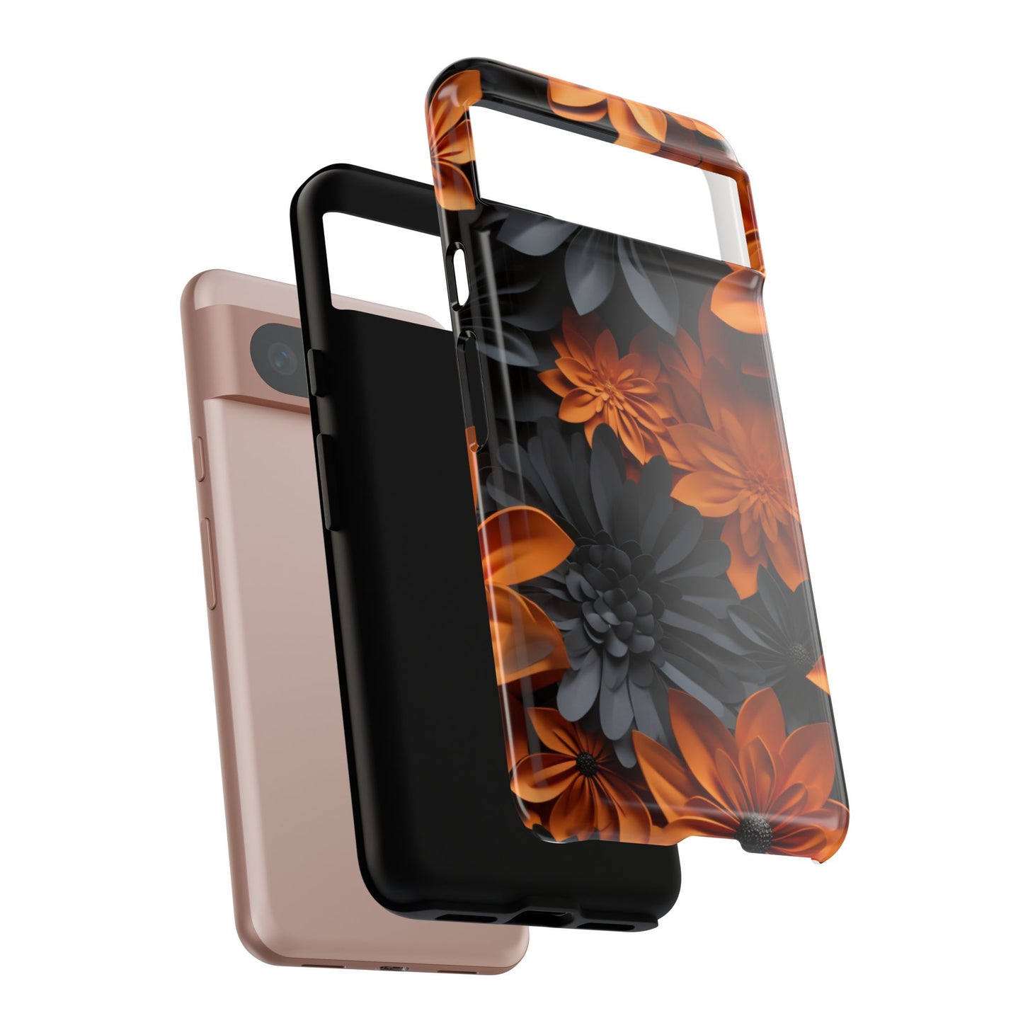 Orange & Black 3D Floral Mobile Case