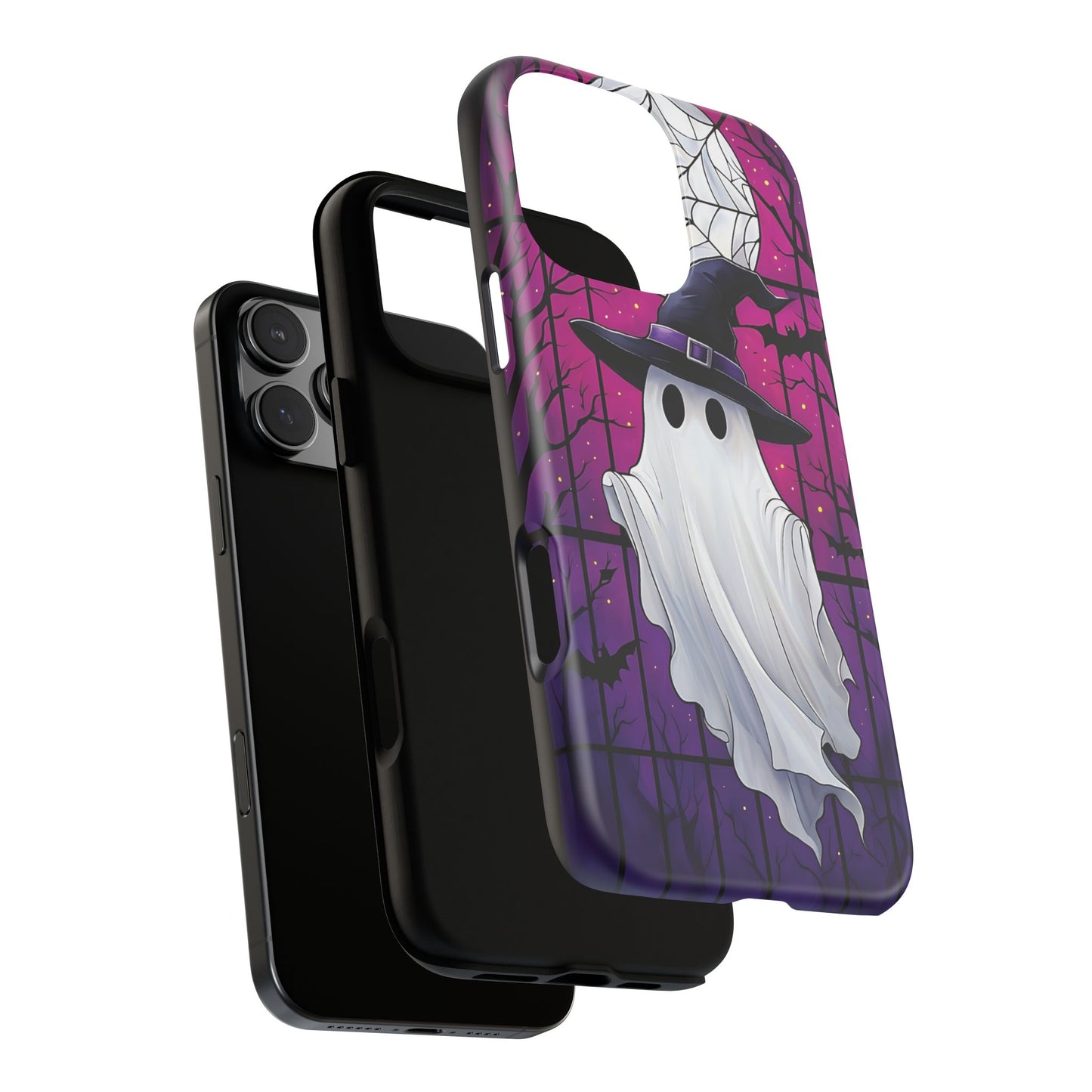 Stylized Halloween Illustration of a Ghost in Stained Glass  phone case design.