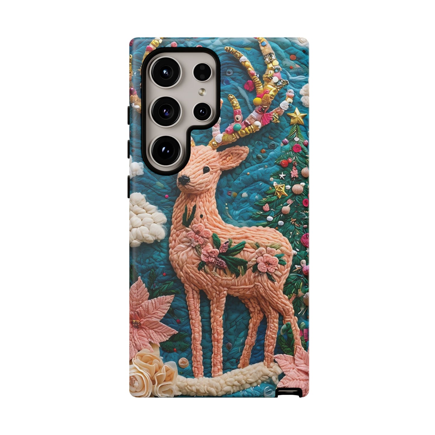 Whimsical Textile Art Featuring Intricate Peach-Colored Deer phone case design.