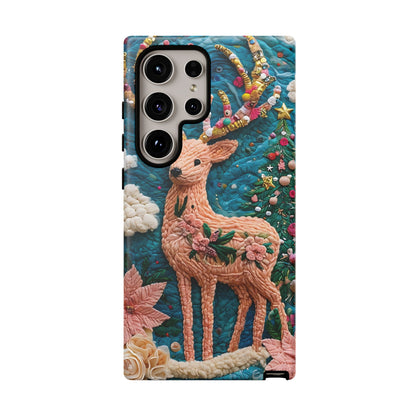 Whimsical Textile Art Featuring Intricate Peach-Colored Deer phone case design.