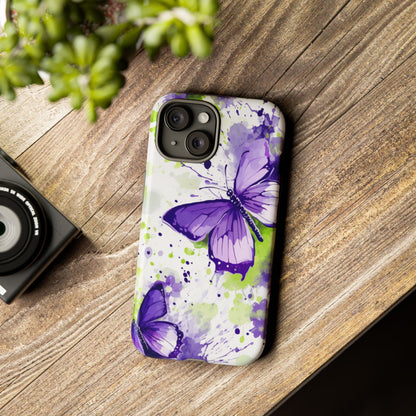 Vibrant Purple Butterfly Splash Mobile Cover – Artistic Green & Violet Aesthetic