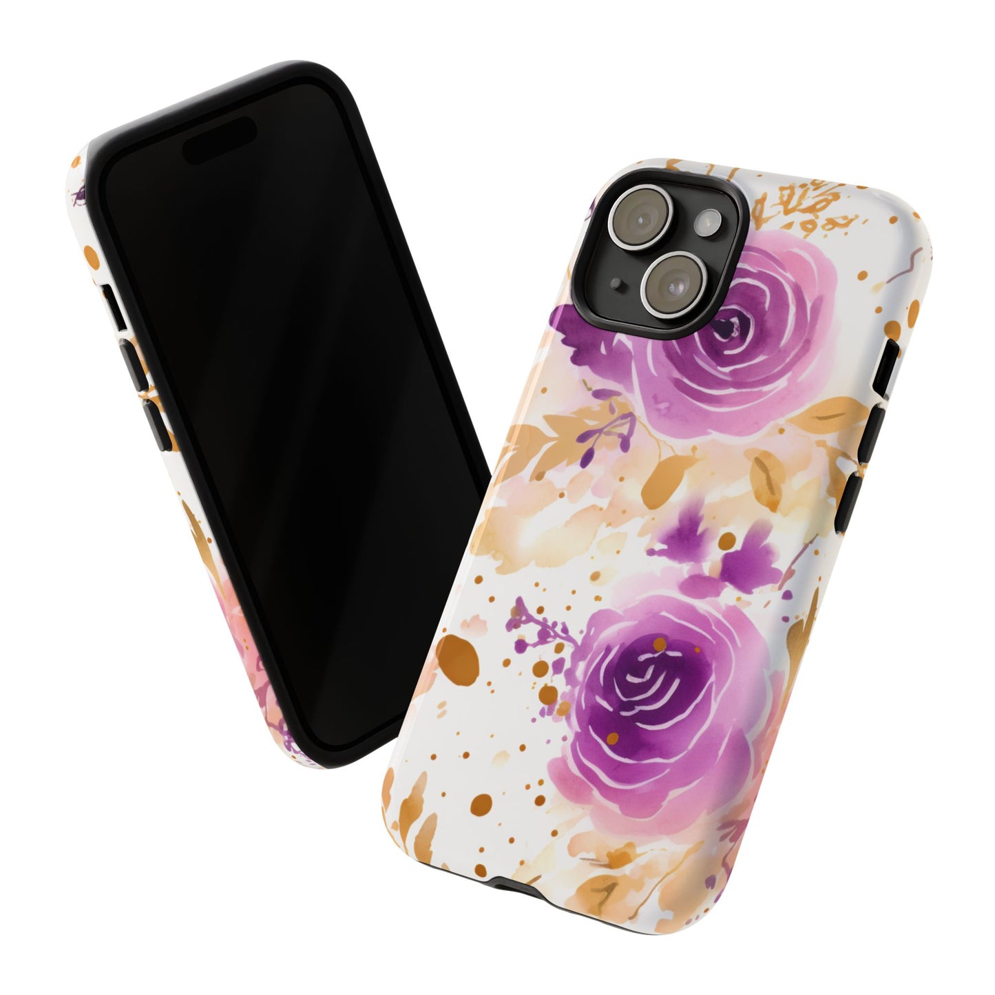 Purple Bloom Watercolor Mobile Case – Artistic Elegance in Gold & Lilac