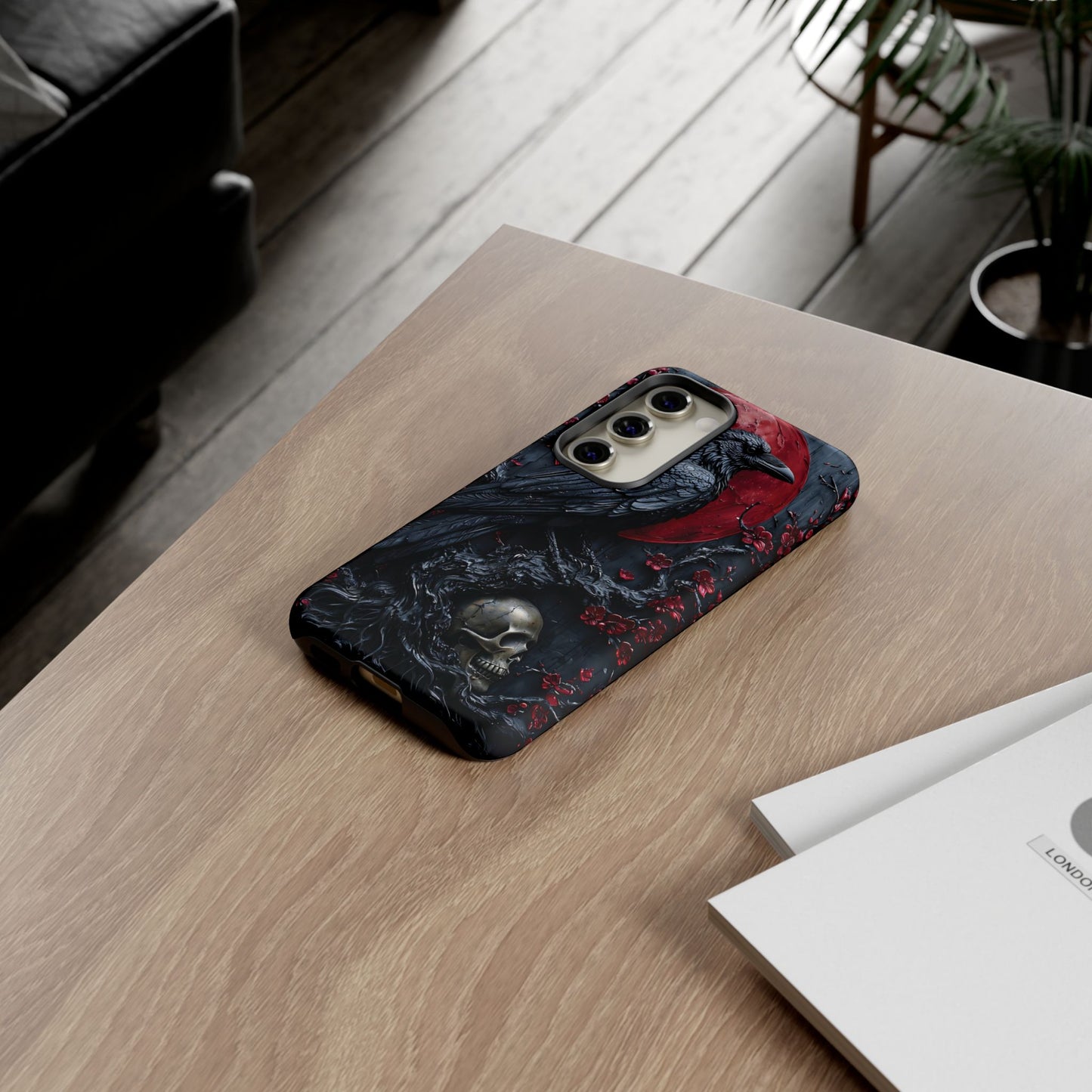 Gothic Sculpture Of Raven On Charcoal Tree Branch phone case design