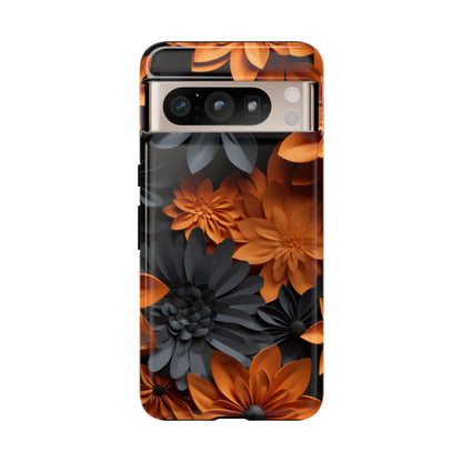 Orange & Black 3D Floral Mobile Case