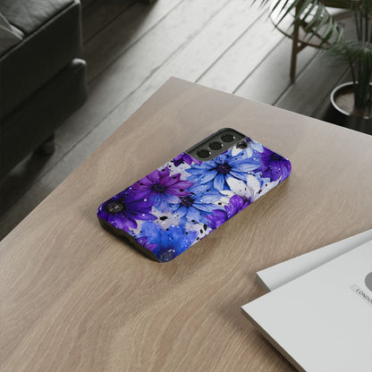 Blue & Purple Floral Splash Mobile Cover – Elegant Artistic Flowers
