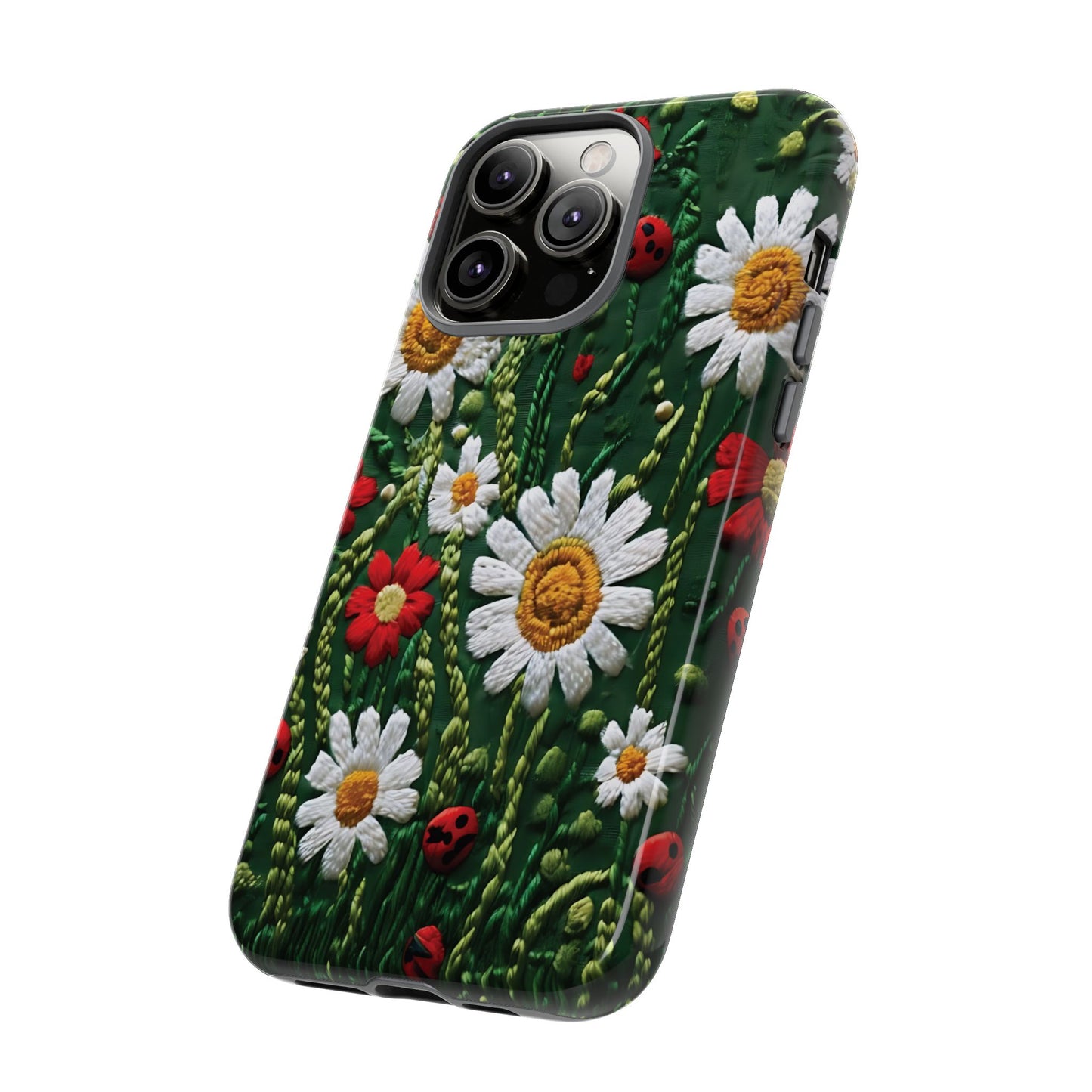Knitted Pattern With Diamonds And Festive Motifs On Navy phone case design.