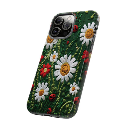 Knitted Pattern With Diamonds And Festive Motifs On Navy phone case design.