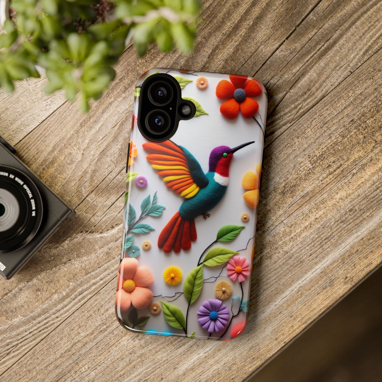 Embroidered Hummingbird with Floral Design | Nature's Elegant Stitch | iPhone 16 Pro