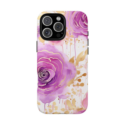 Elegant Purple-Gold Watercolor Rose Mobile Case