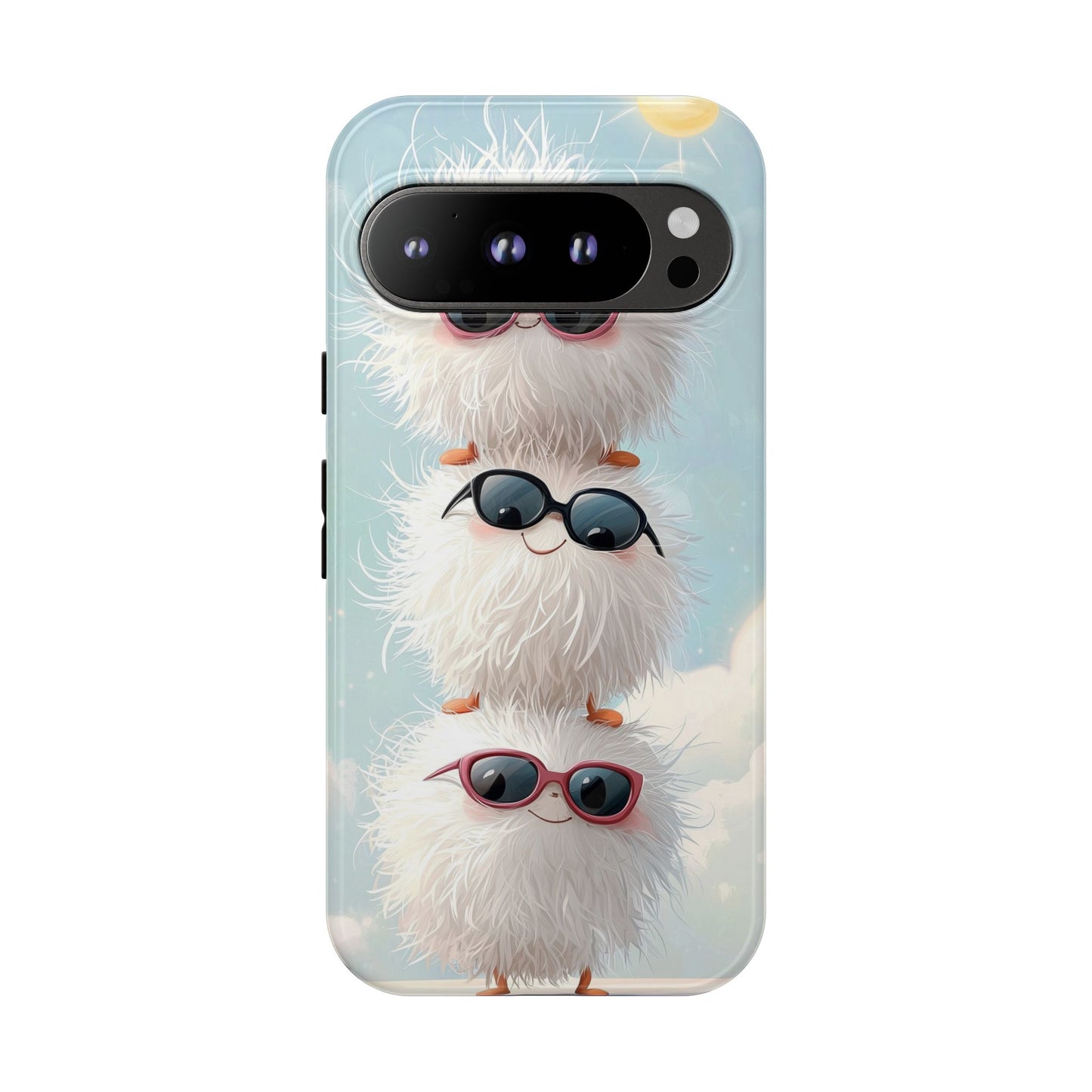 Fluffy Anime Phone Case – Cute Kawaii Fuzzy Creatures, Aesthetic Pastel Art, Soft Cloudy Background, iPhone, Samsung & Google Pixel Case