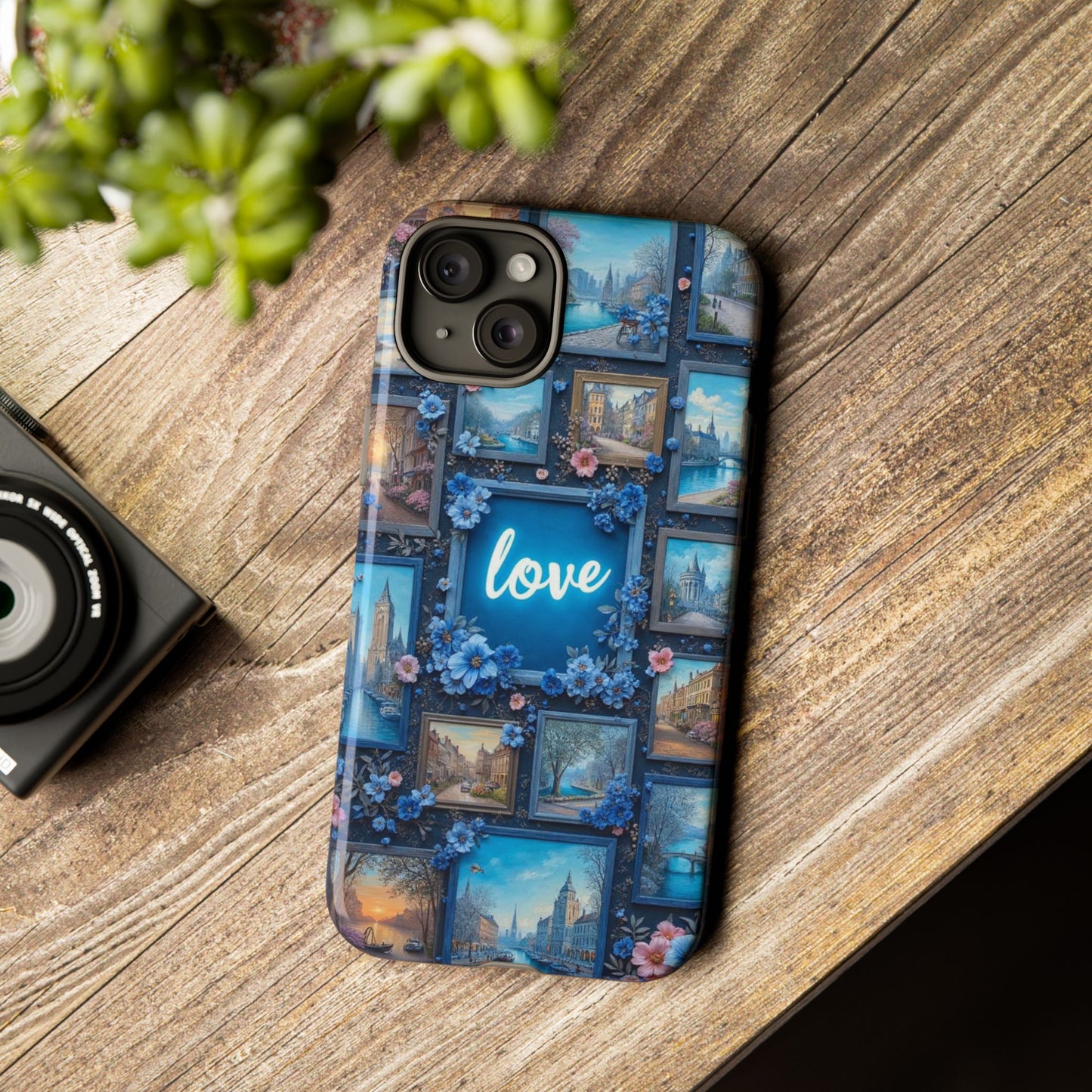 Blue Floral Love Frame Phone Case