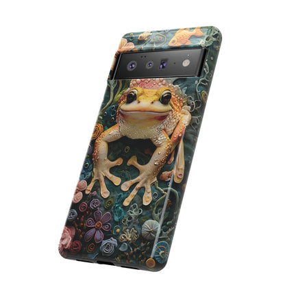 Intricate 3D Felt Artwork of Underwater Ecosystem with Frog phone case design.