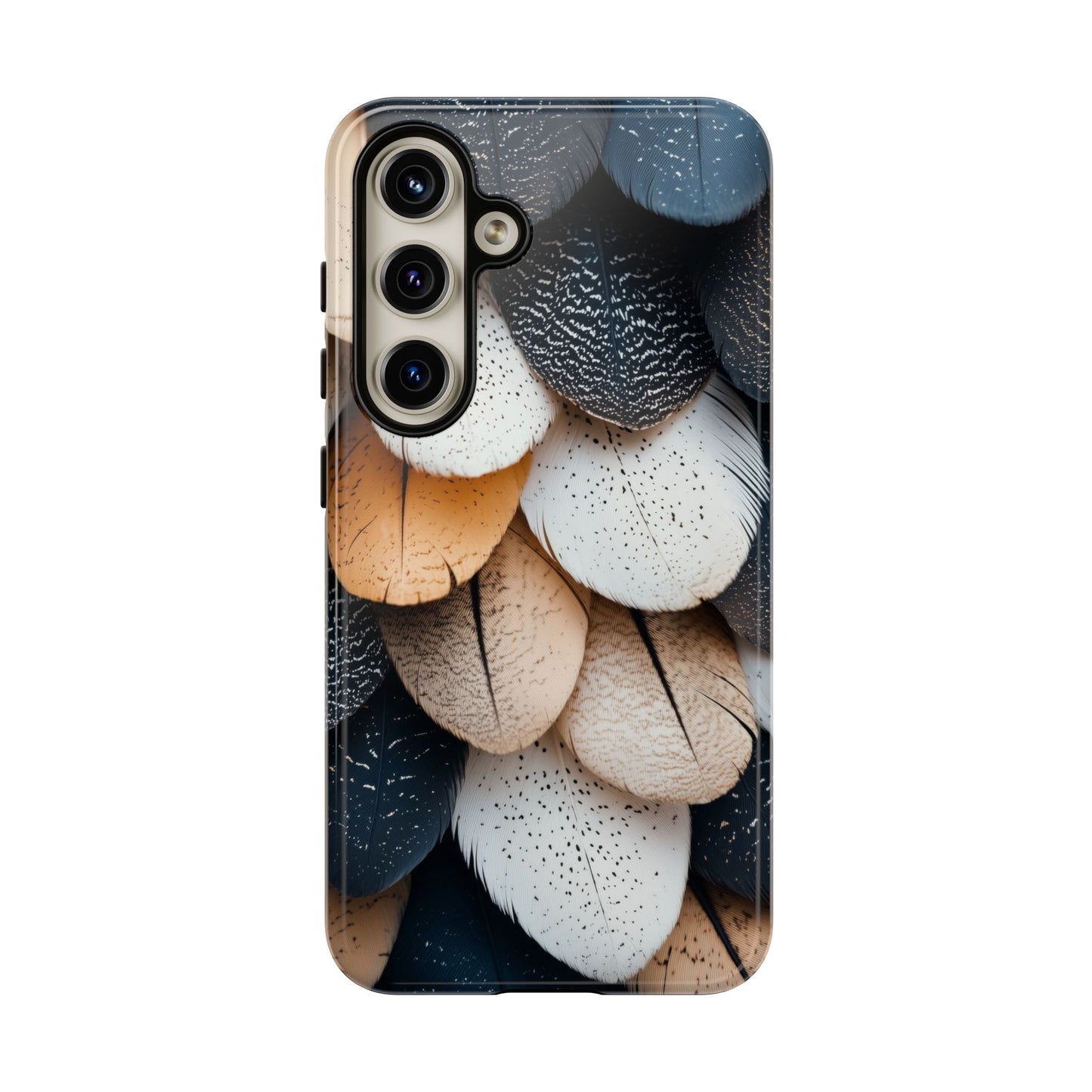 Layered Feather Elegance Phone Case – Black, White & Beige for iPhone, Samsung & Google Pixel