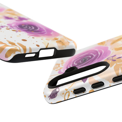 Purple Bloom Watercolor Mobile Case – Artistic Elegance in Gold & Lilac