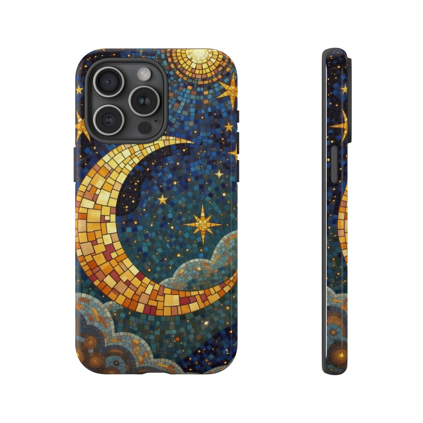Golden Crescent: Mosaic Moon and Starry Night