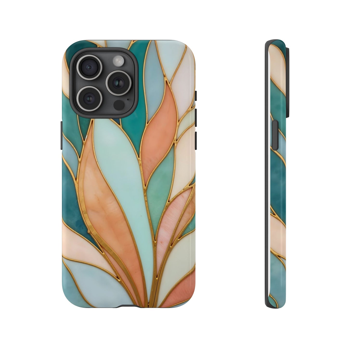 Geometric Leaves: Teal, Peach, and Gold Harmony