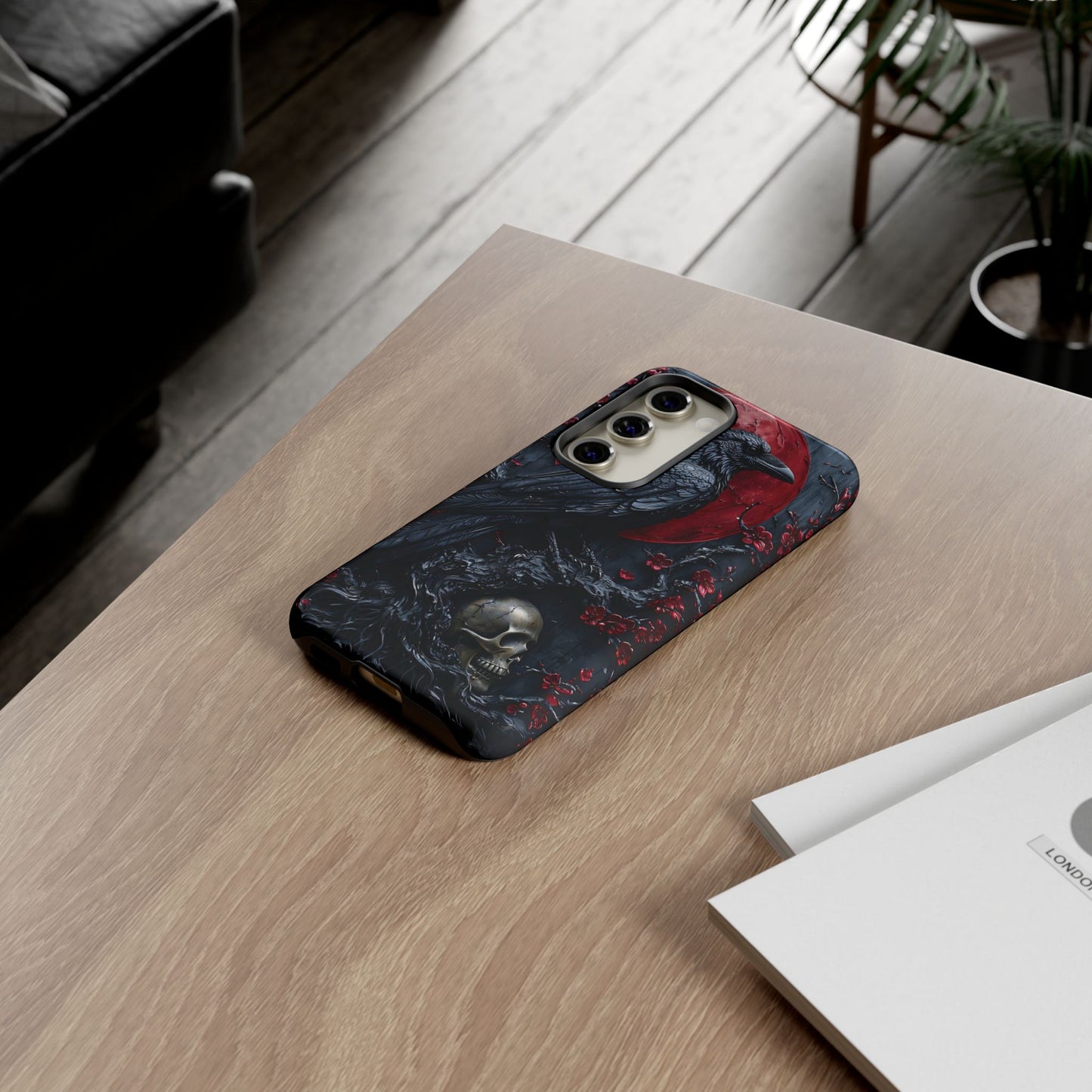 Gothic Sculpture Of Raven On Charcoal Tree Branch phone case design