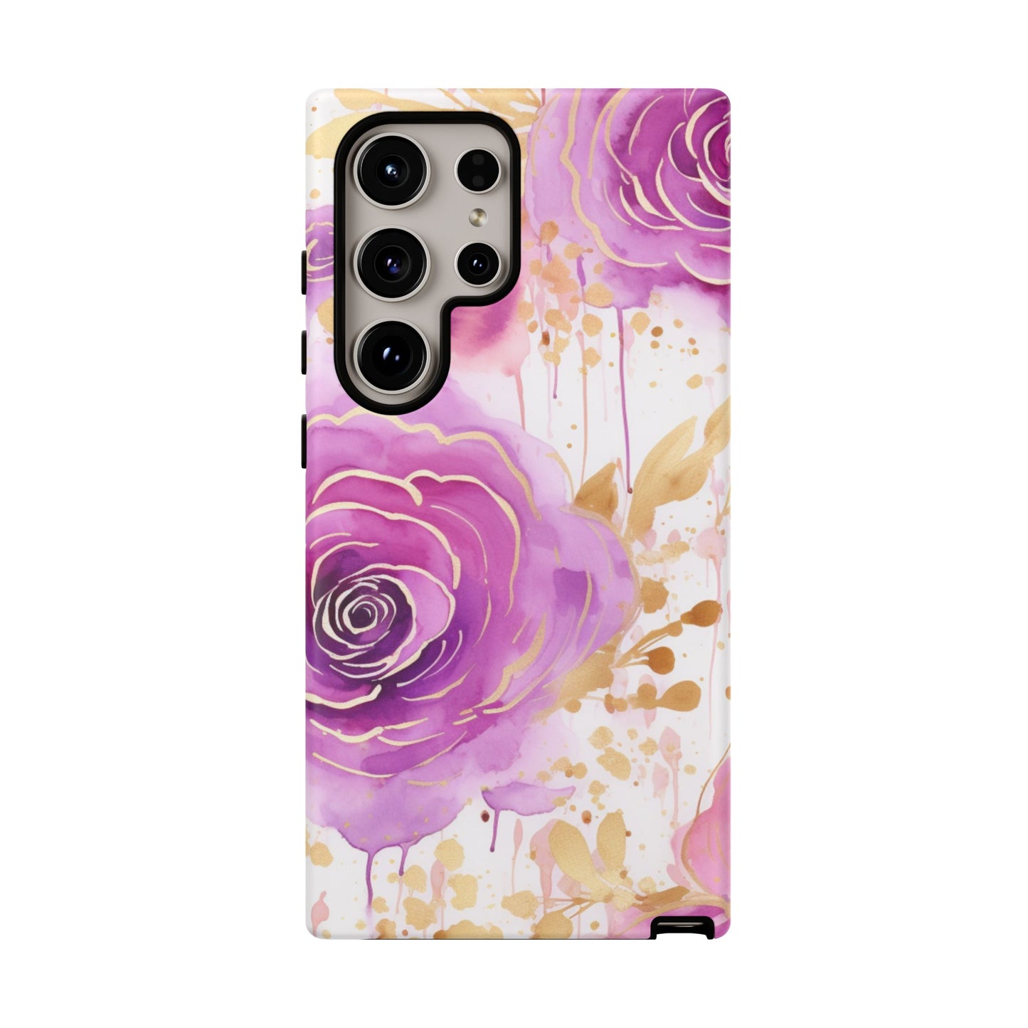Elegant Purple-Gold Watercolor Rose Mobile Case