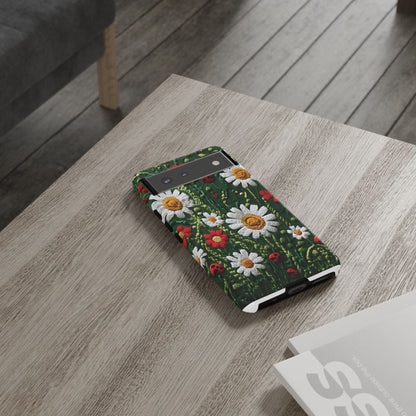 Knitted Pattern With Diamonds And Festive Motifs On Navy phone case design.