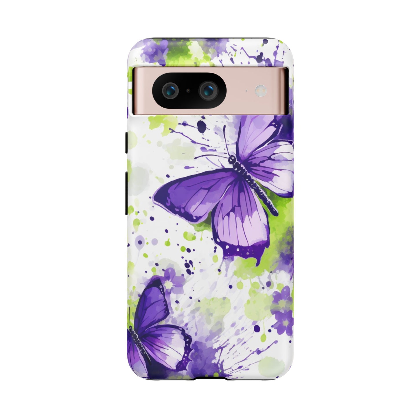 Vibrant Purple Butterfly Splash Mobile Cover – Artistic Green & Violet Aesthetic