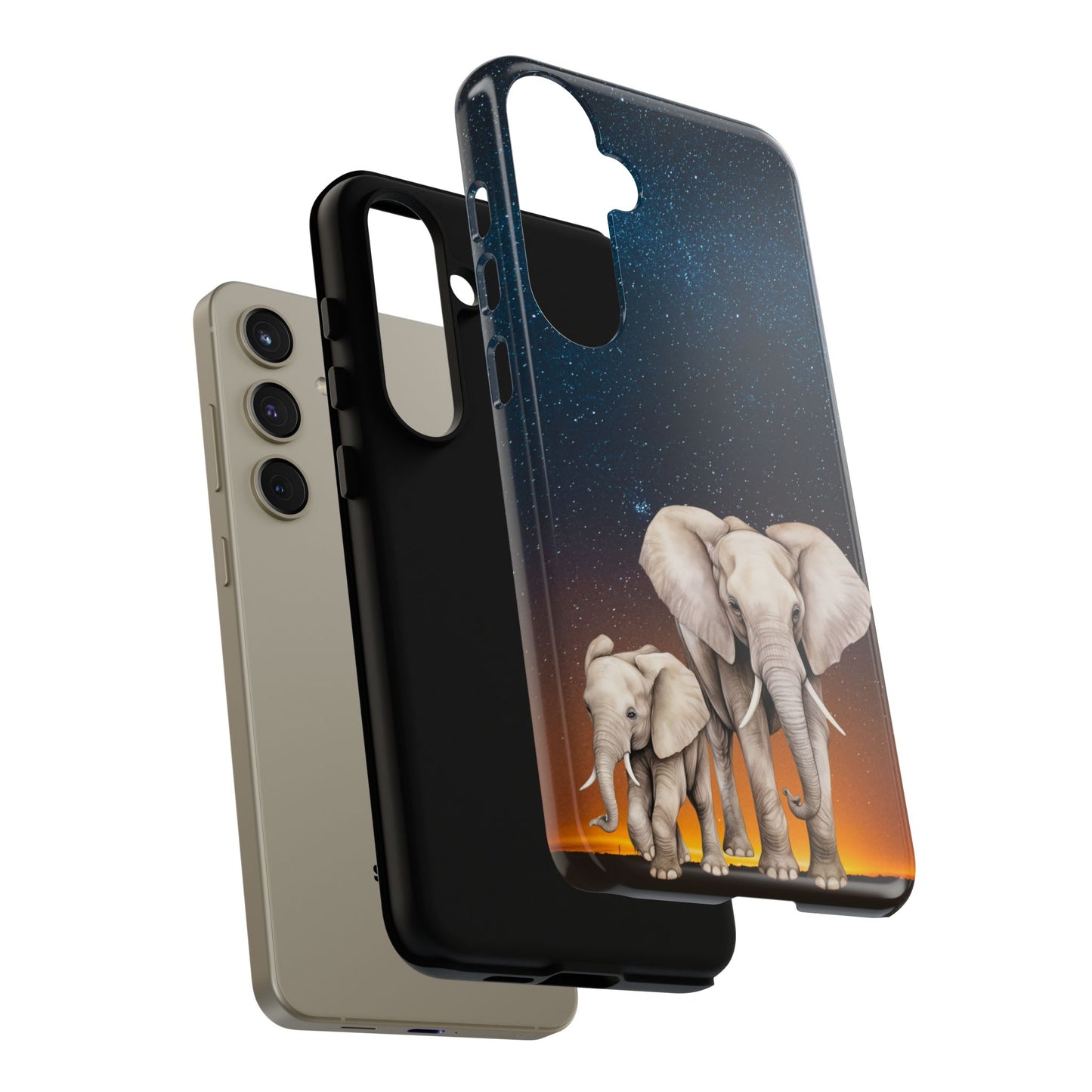 Starry Safari Elephant Family Mobile Cover – Cosmic Wildlife Aesthetic