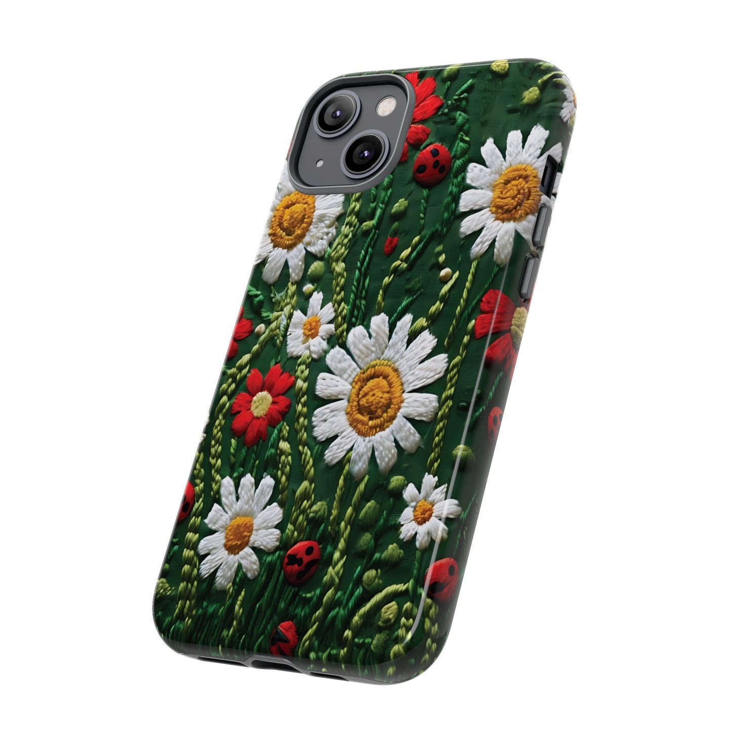 Knitted Pattern With Diamonds And Festive Motifs On Navy phone case design.
