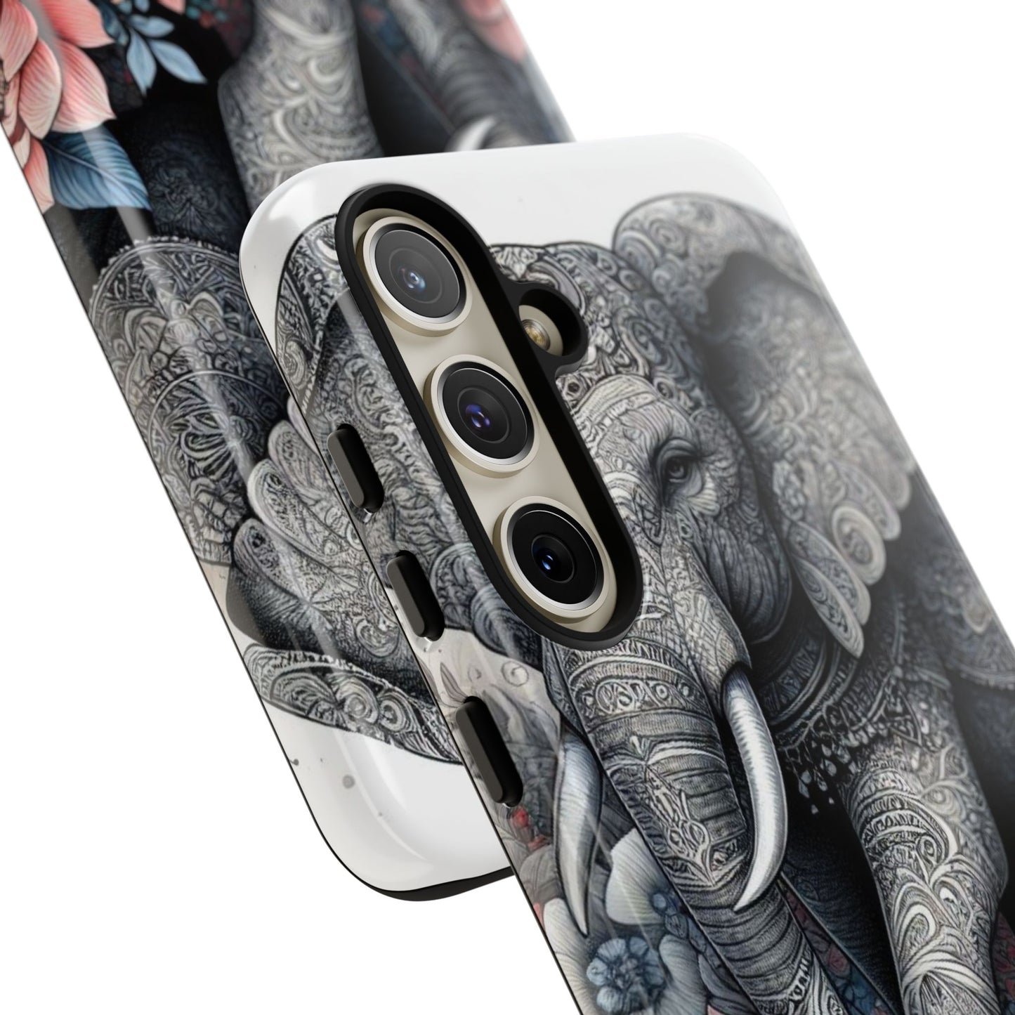 Mandala Elephant Mobile Cover – Elegant Black & White Floral Art
