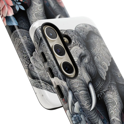 Mandala Elephant Mobile Cover – Elegant Black & White Floral Art