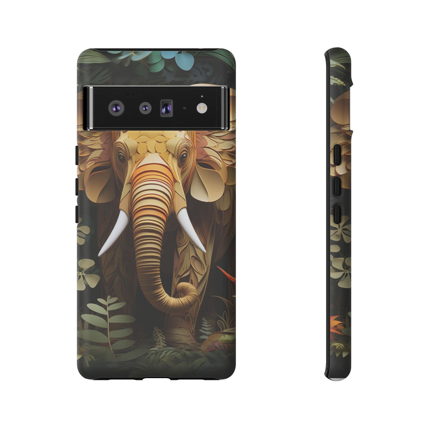 Golden Jungle Elephant Mobile Cover – Intricate Paper Art Design
