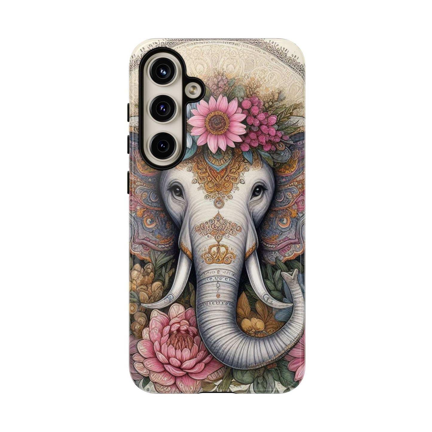 Elegant Floral Elephant Mobile Cover – Royal Mandala Art