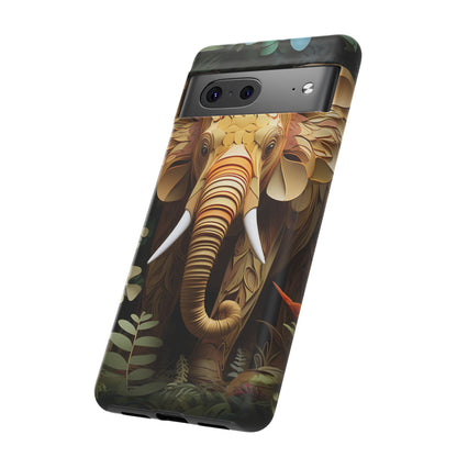 Golden Jungle Elephant Mobile Cover – Intricate Paper Art Design