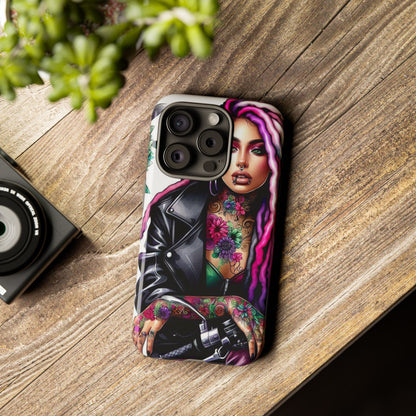 Neon Rebel – Vibrant Biker Queen Mobile Cover
