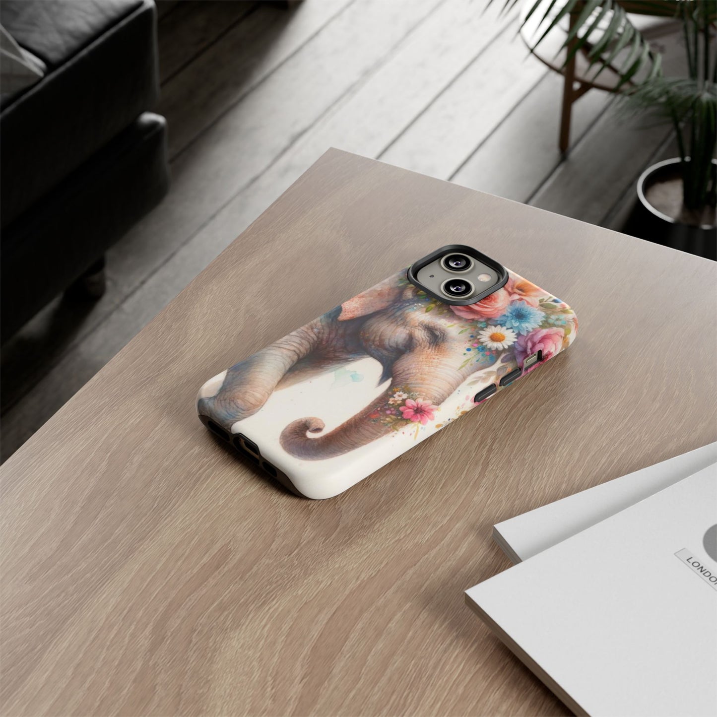 Joyful Floral Elephant Mobile Cover – Whimsical Watercolor Art